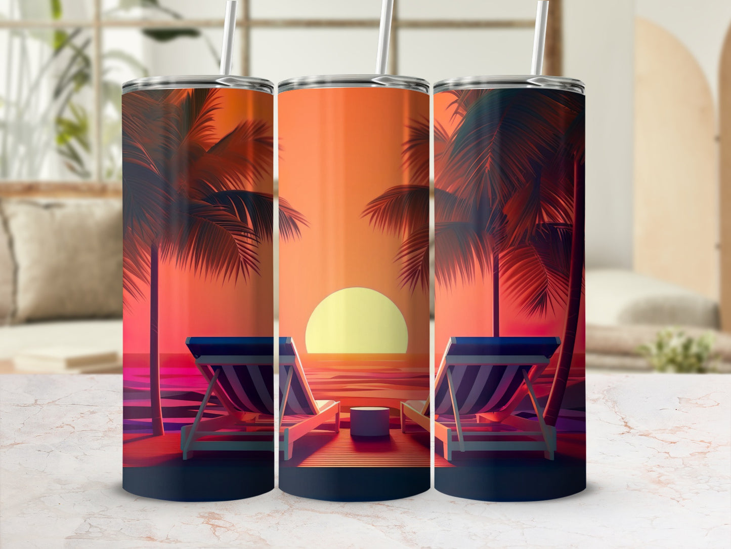 Sunset Tropical Beach Scene Insulated Tumbler