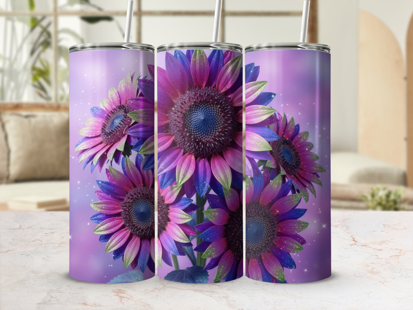 Vibrant Purple and Pink Sunflower Tumbler Product