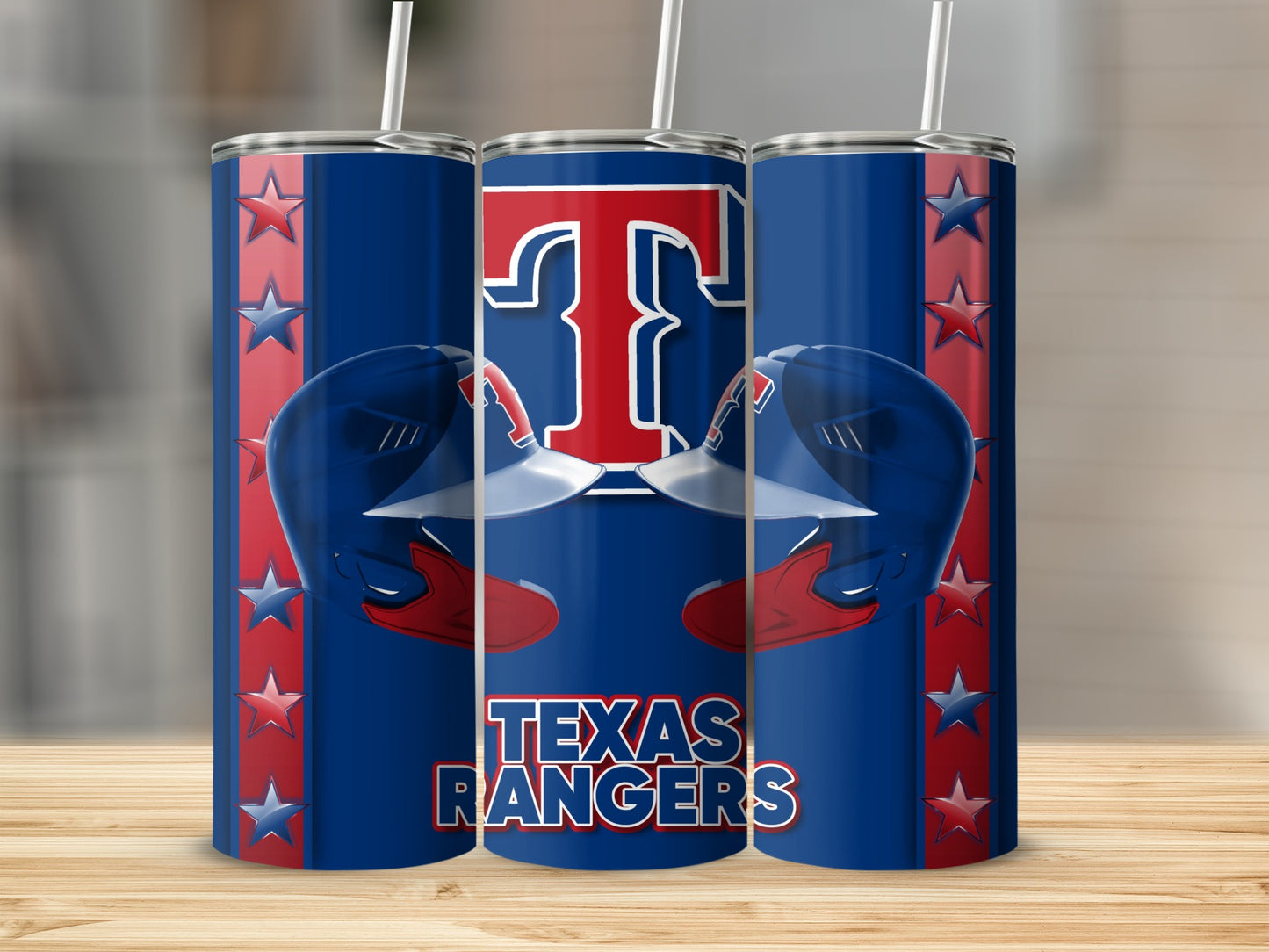 Texas Rangers Helmets and Stars Background Design Tumblers