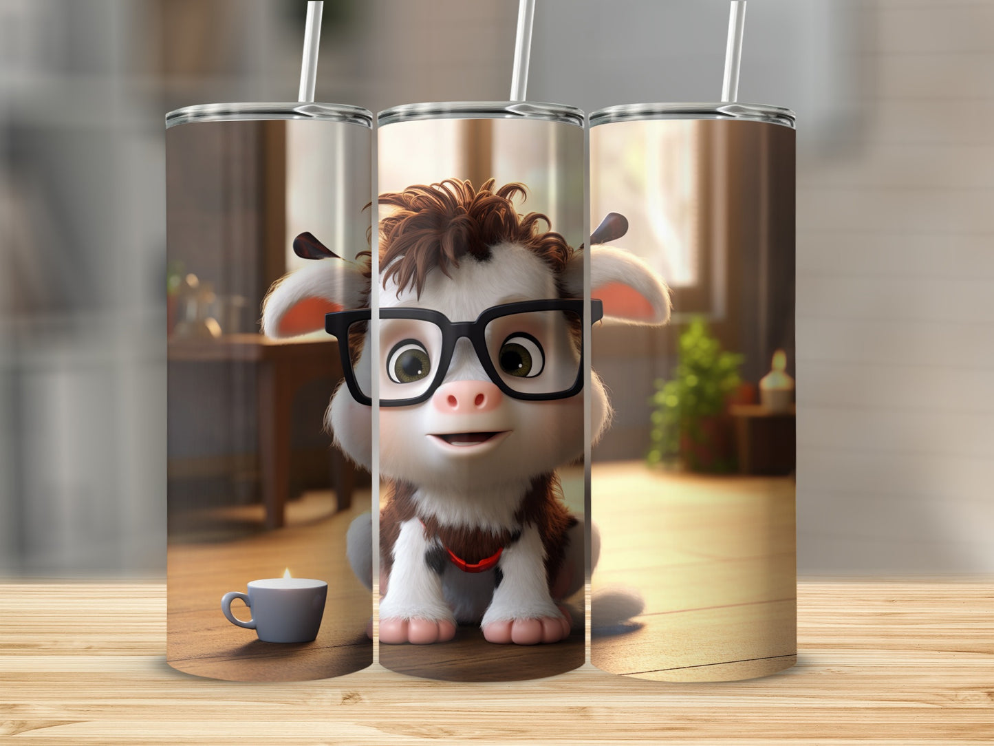 Cute Cow with Glasses Design Tumbler for Kids