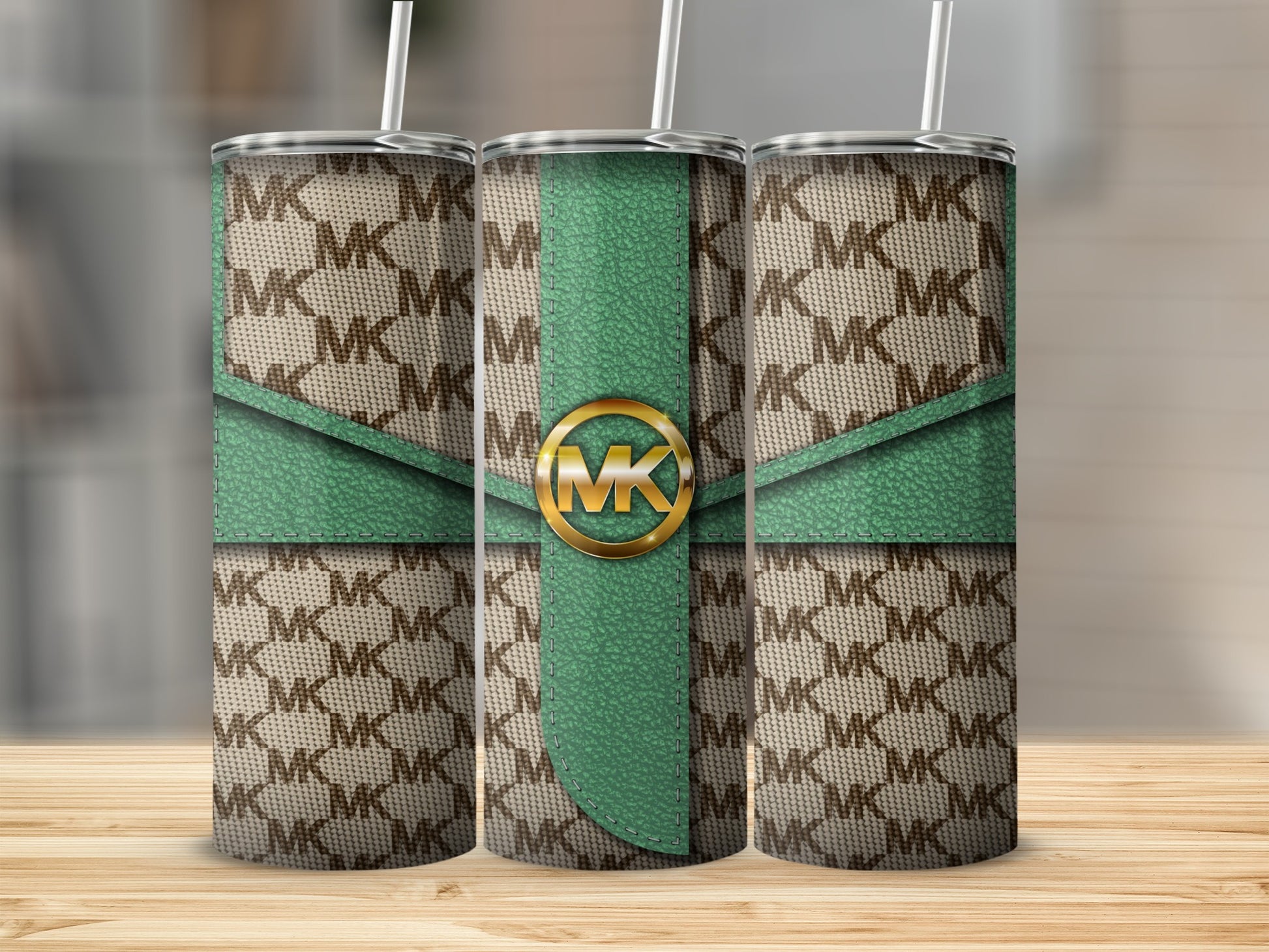 Stylish Green and Brown MK Patterned Insulated Tumbler