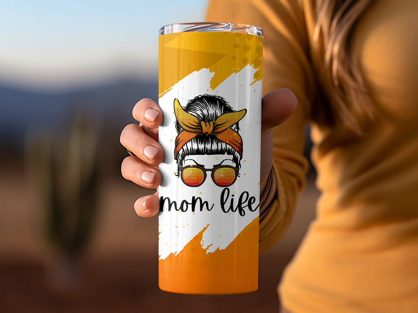 Mom Life Tumbler with Yellow and Orange Design