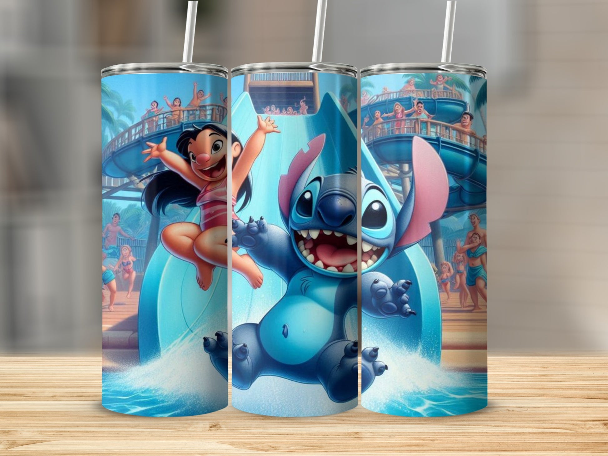 Fun Lilo and Stitch Water Park Themed Tumbler Product