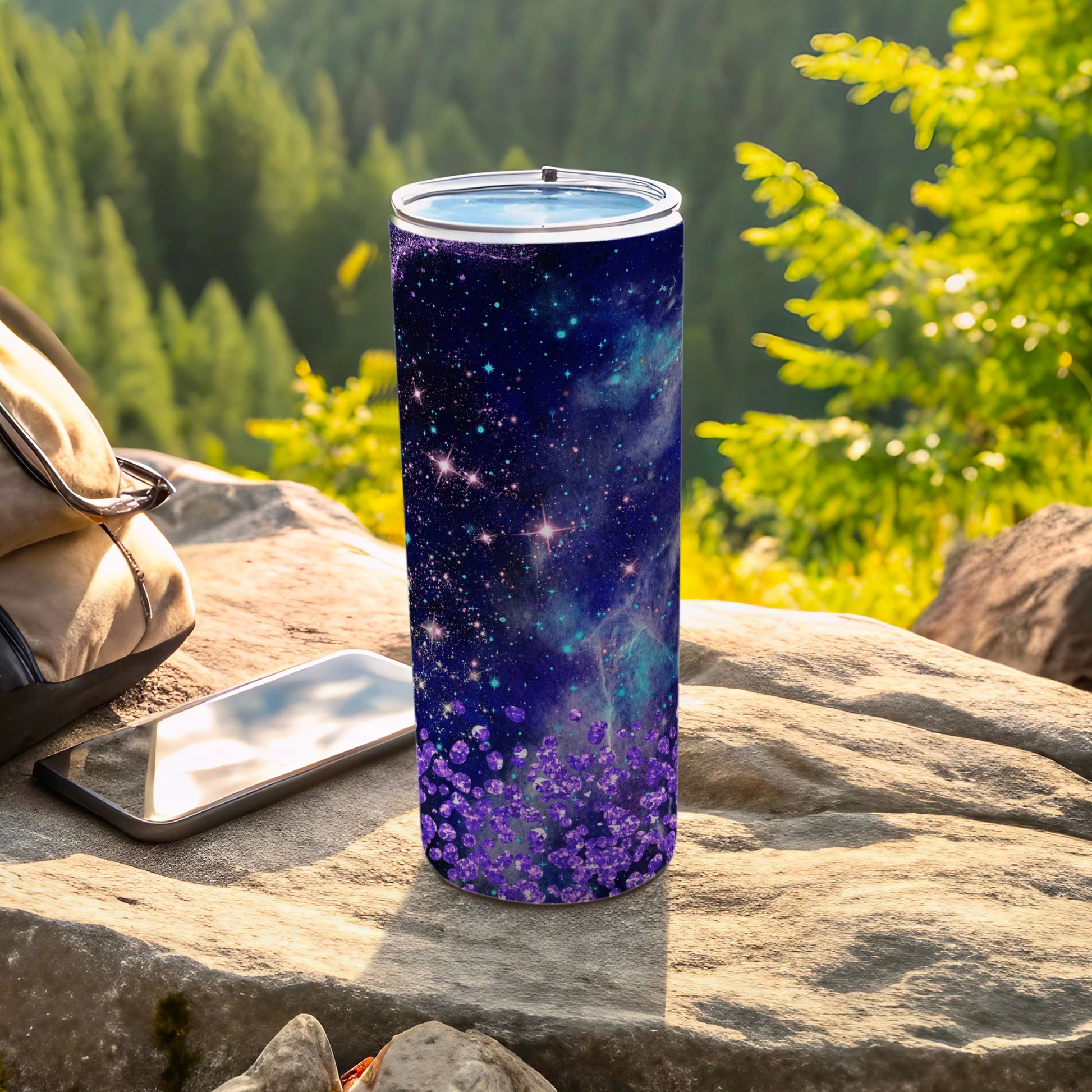 Galaxy Stars and Purple Glitter Tumbler 20oz