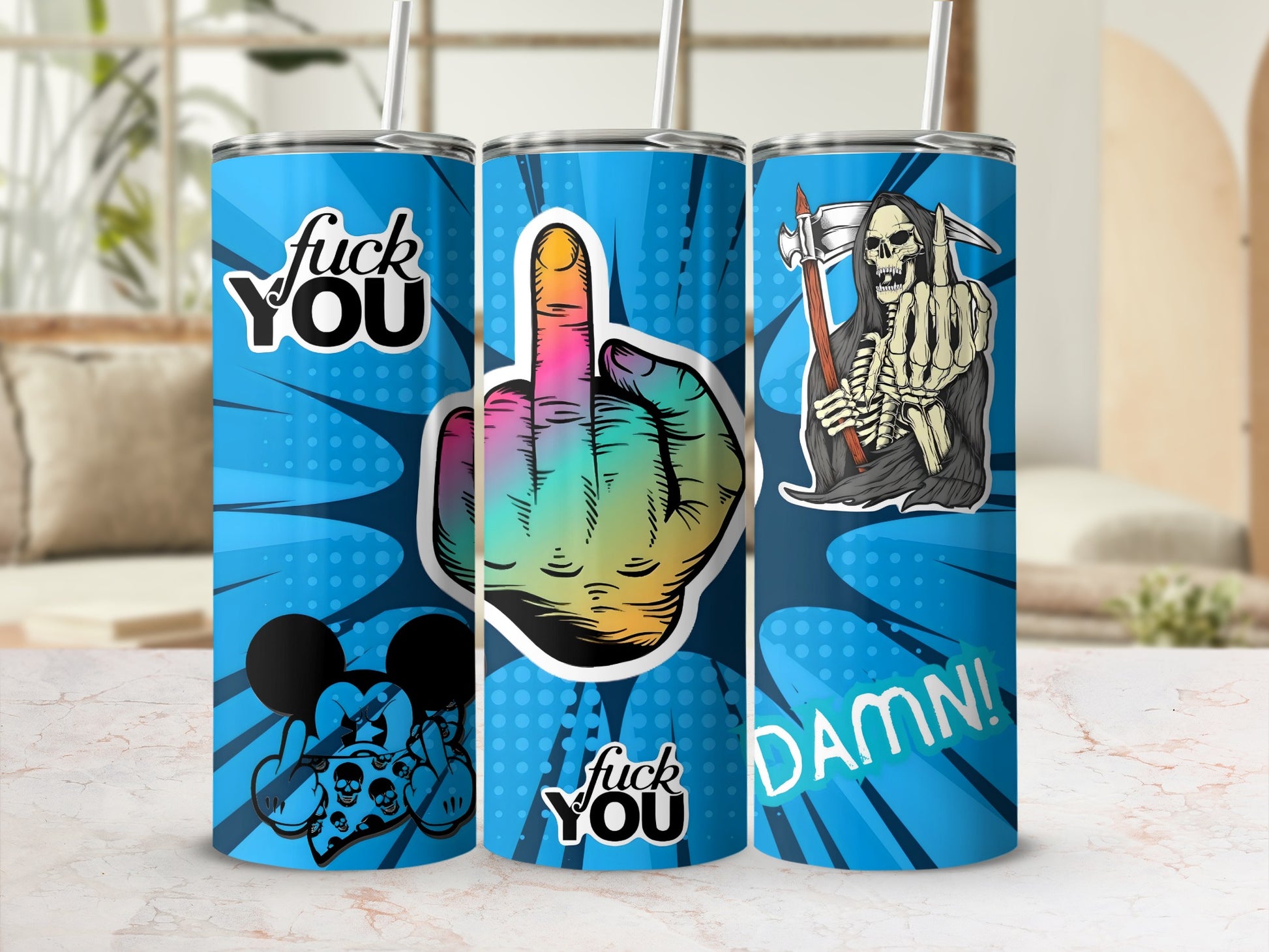 Colorful and Bold Graphic Art Tumbler for Rebellious Souls