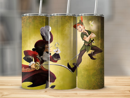 Captain Hook and Peter Pan Artwork Stainless Steel Tumbler