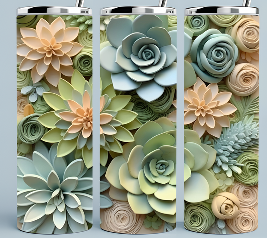 Succulent Flower Green and Peach shades tumbler