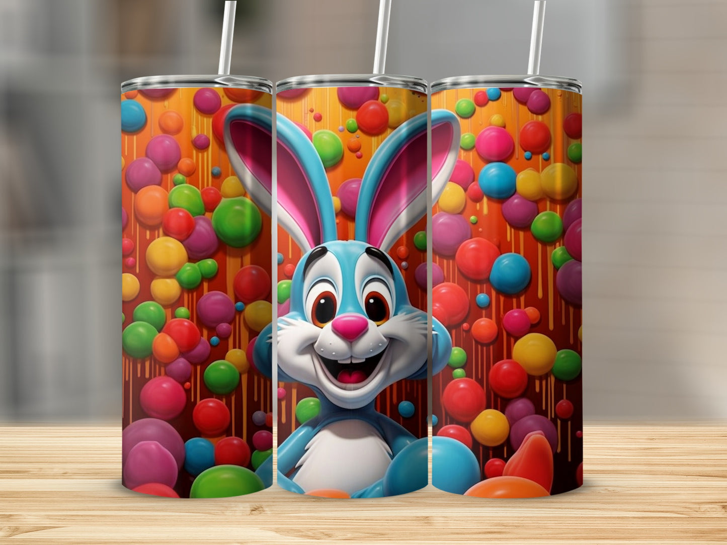 Colorful Rabbit with Balloons Design Tumbler