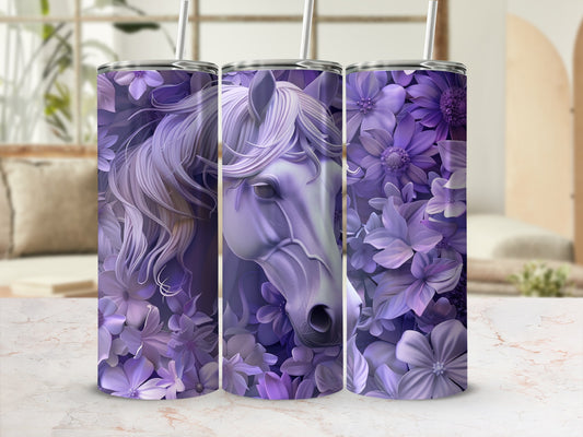 Purple floral tumbler with a horse design.