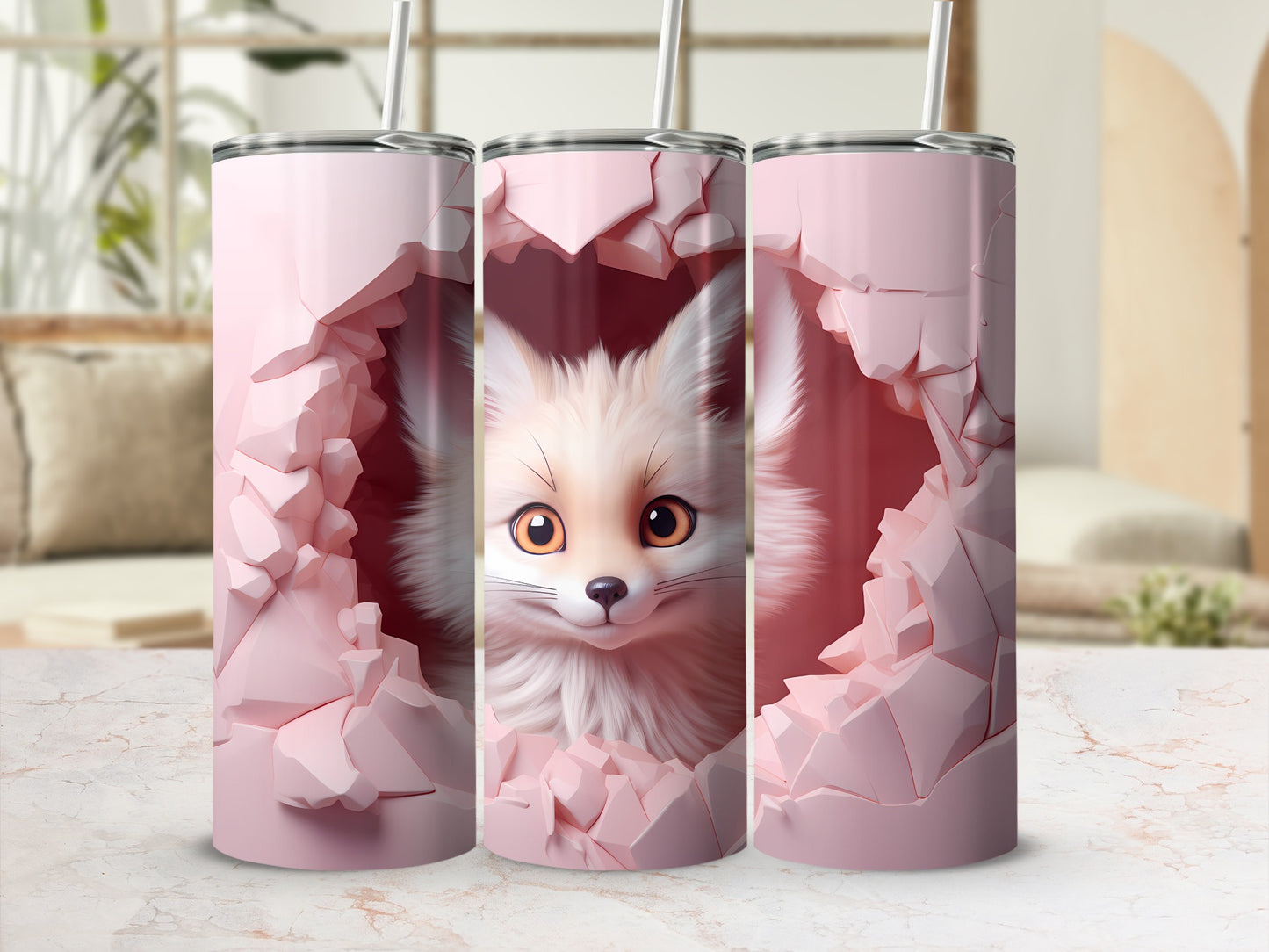 Cute Furry Animal Breaking Through Pink Wall Tumbler