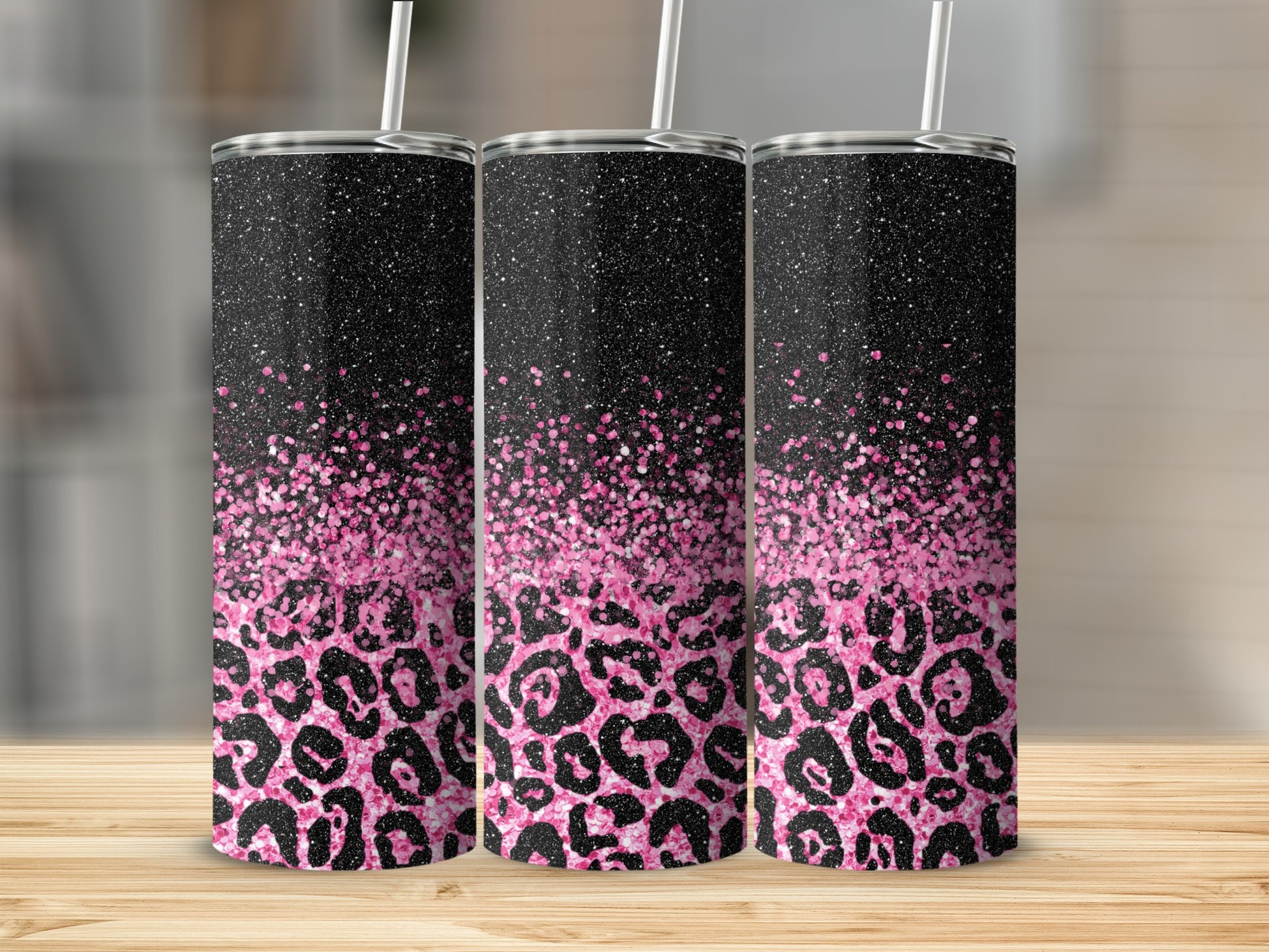 Pink Leopard Glitter Design Stainless Steel Tumbler