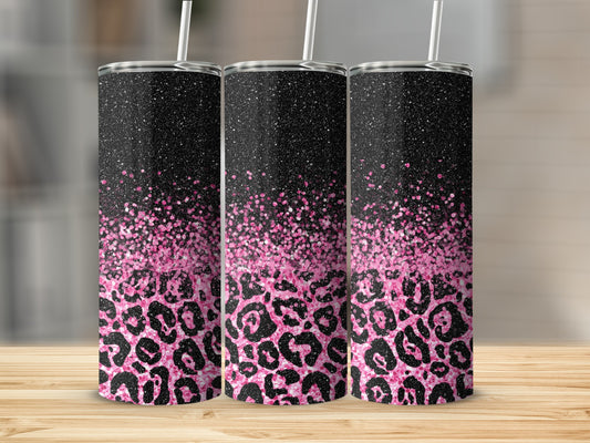 Pink Leopard Glitter Design Stainless Steel Tumbler
