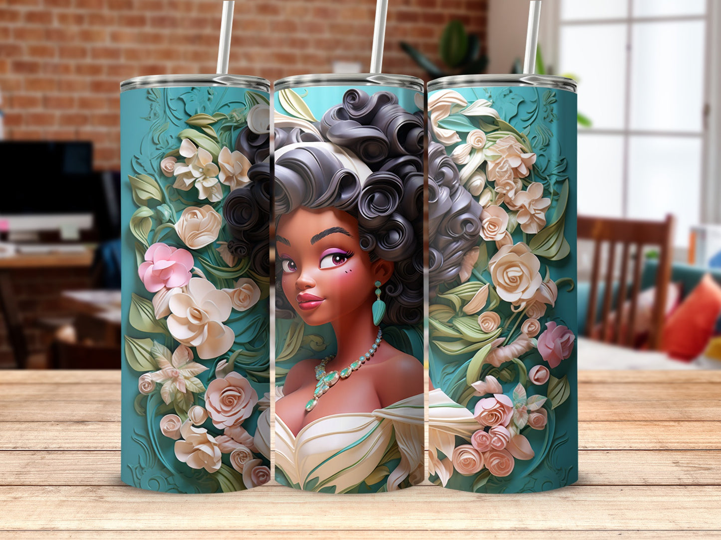 Artistic Floral Tumbler with Elegant Woman Design