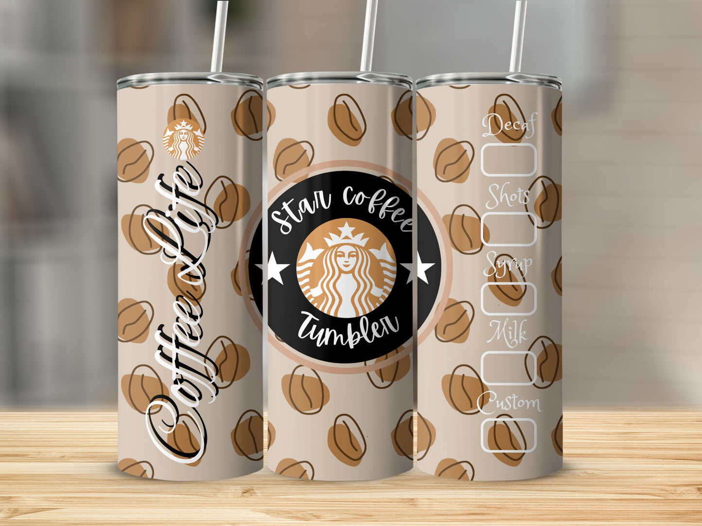 Star Coffee Tumbler with Coffee Beans Design Tumbler