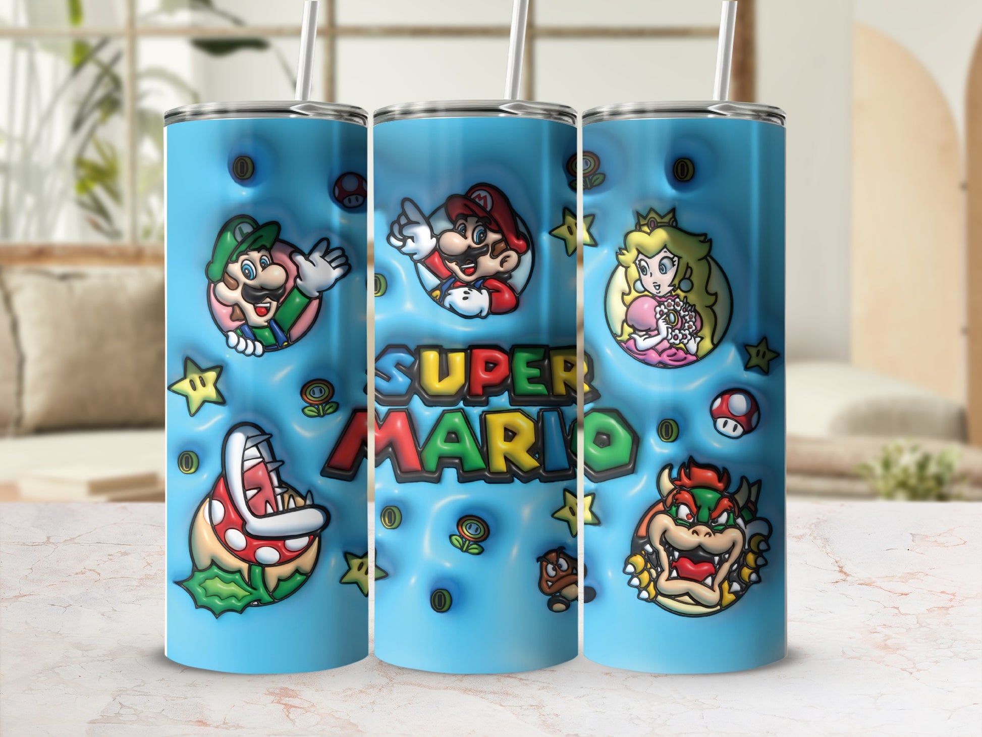 Super Mario Theme Tumbler with Iconic Characters Design