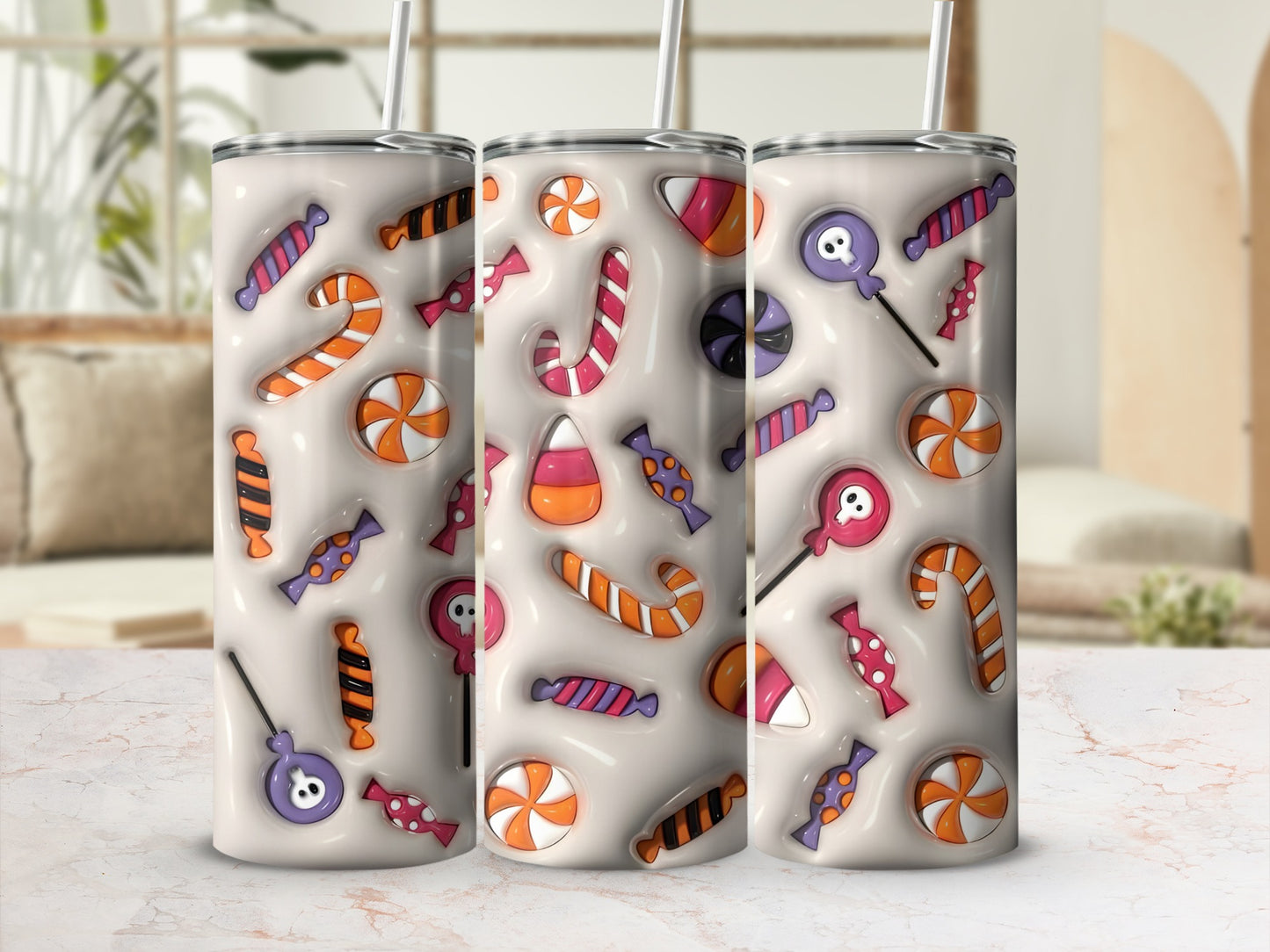 Halloween Candy Corn Lollipop and Sweets Pattern Tumblers