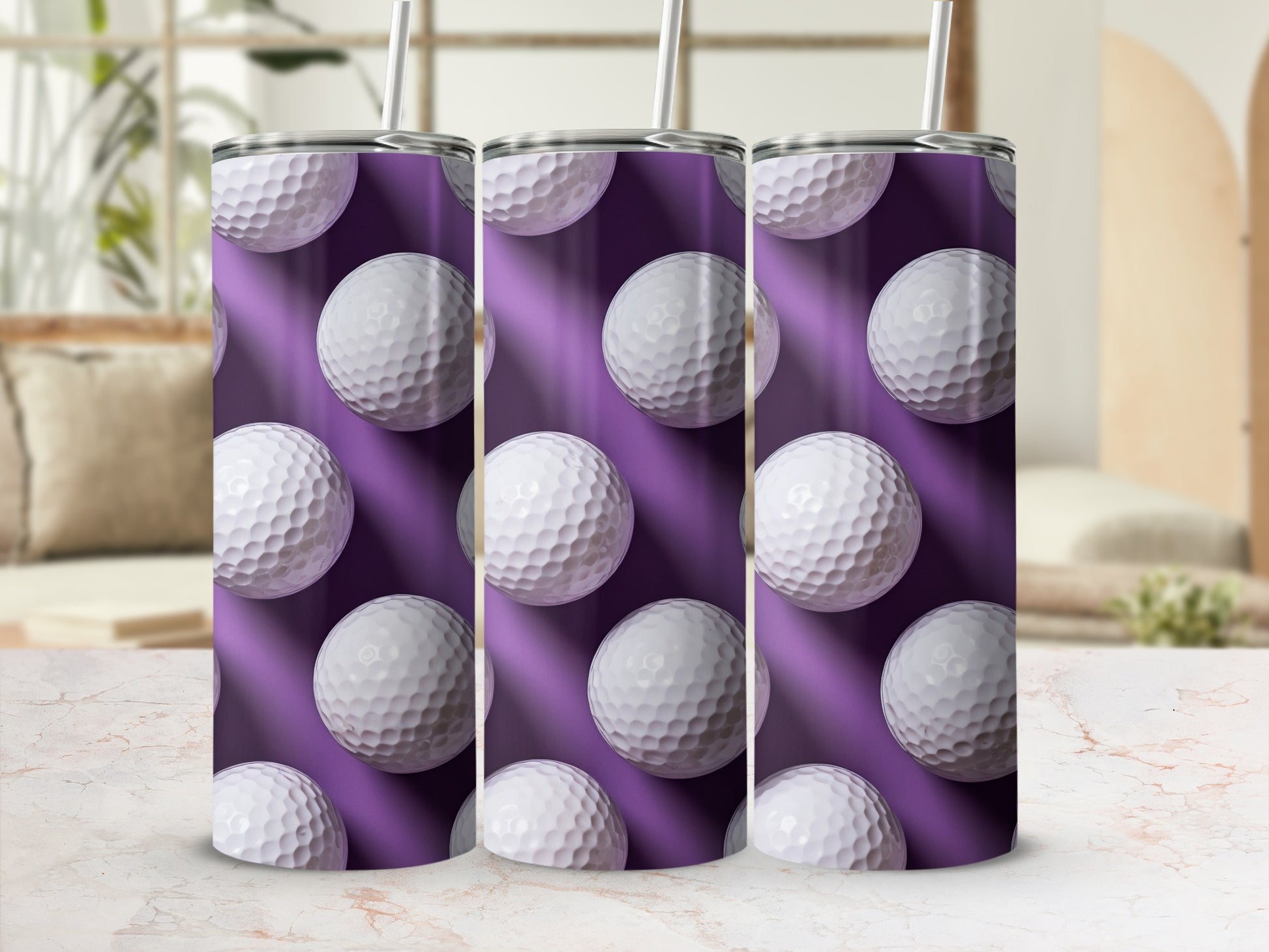 Golf Balls with Purple Background Tumbler Product