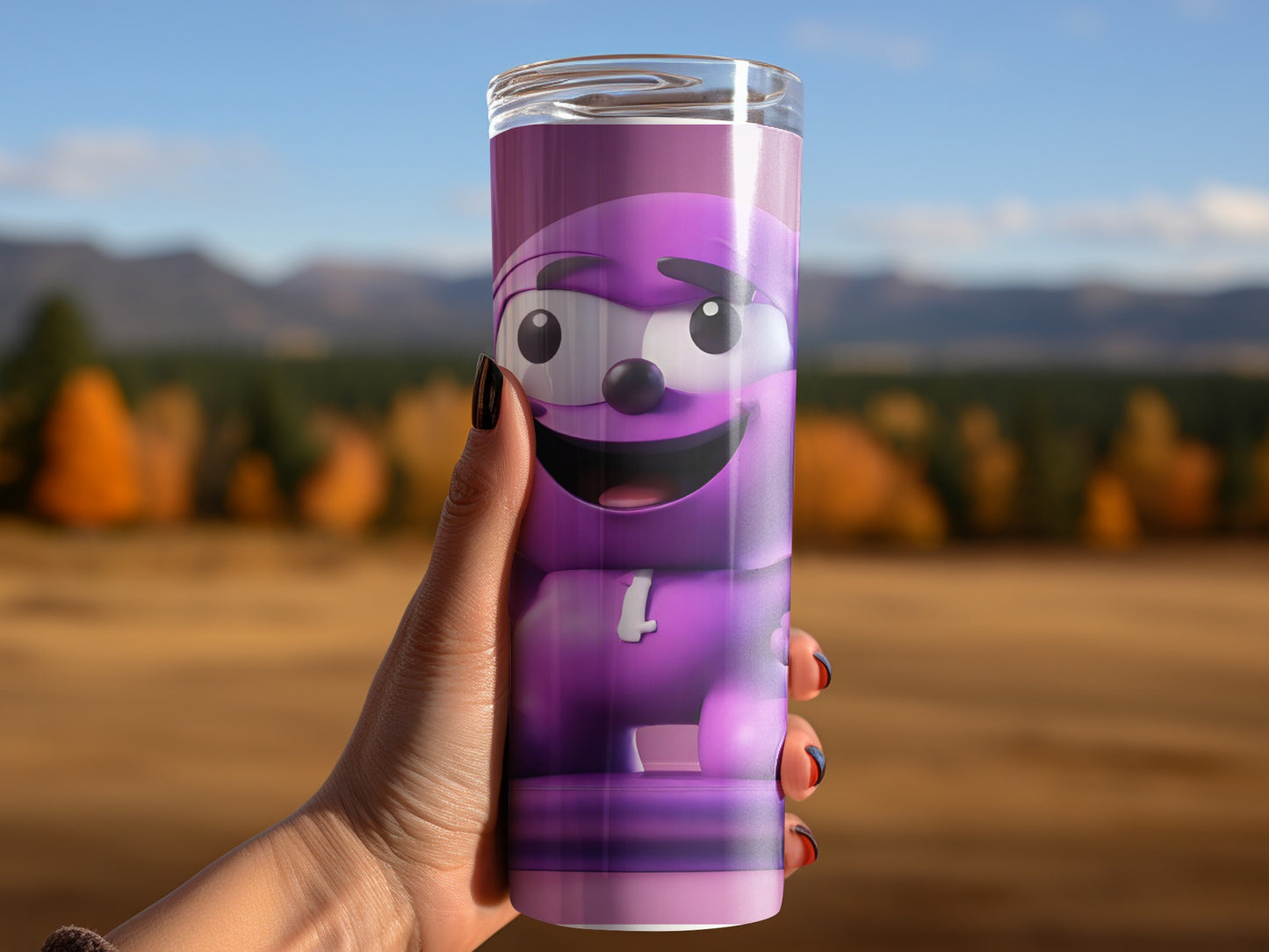 Purple Smiling Character Themed Tumbler