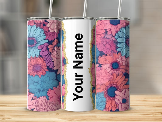 Custom Floral Pattern Tumbler with Text Personalization