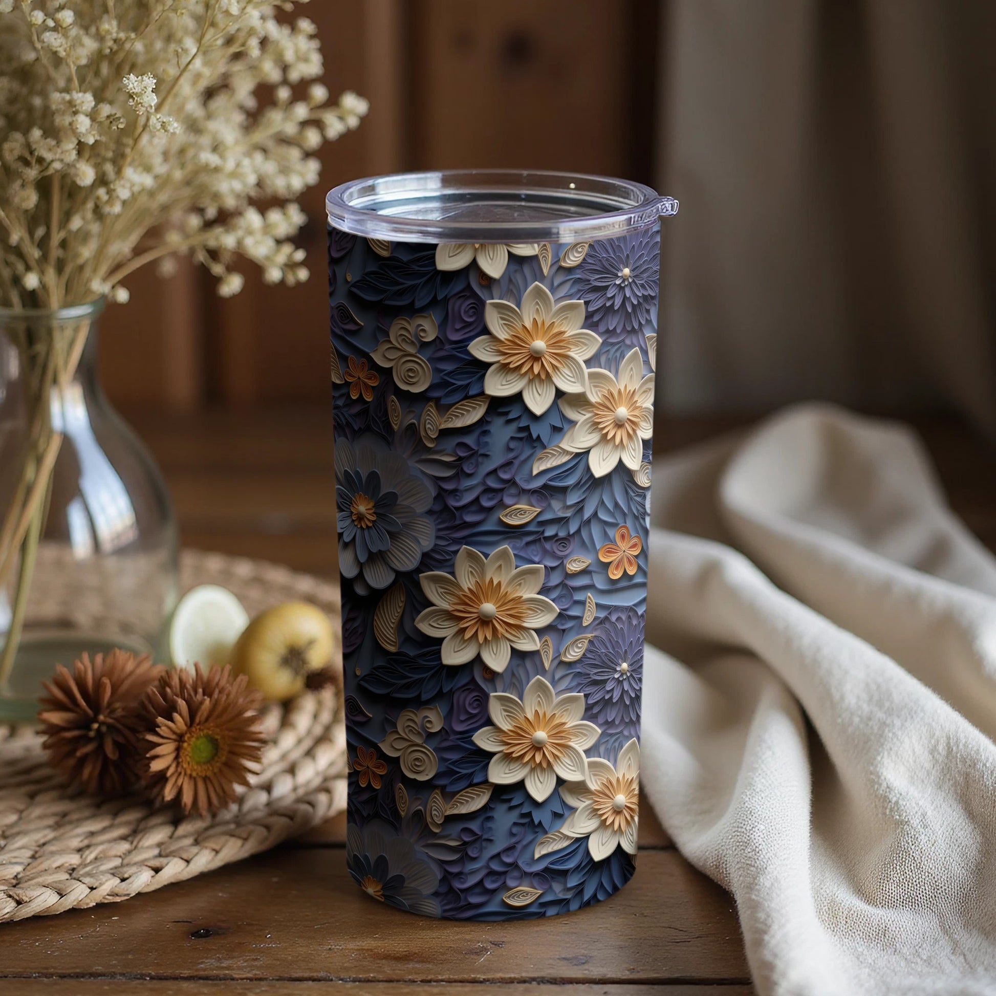 Floral Pattern Insulated Tumbler for Hot and Cold Drinks