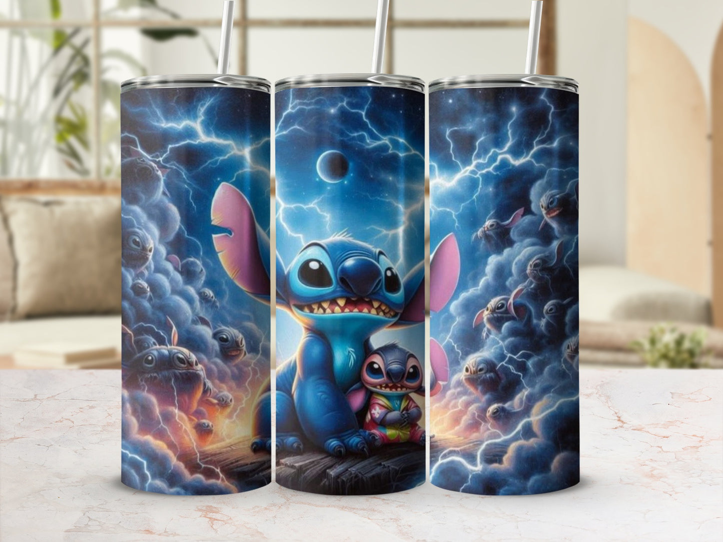 Adorable Alien Character and Storm Clouds Tumbler