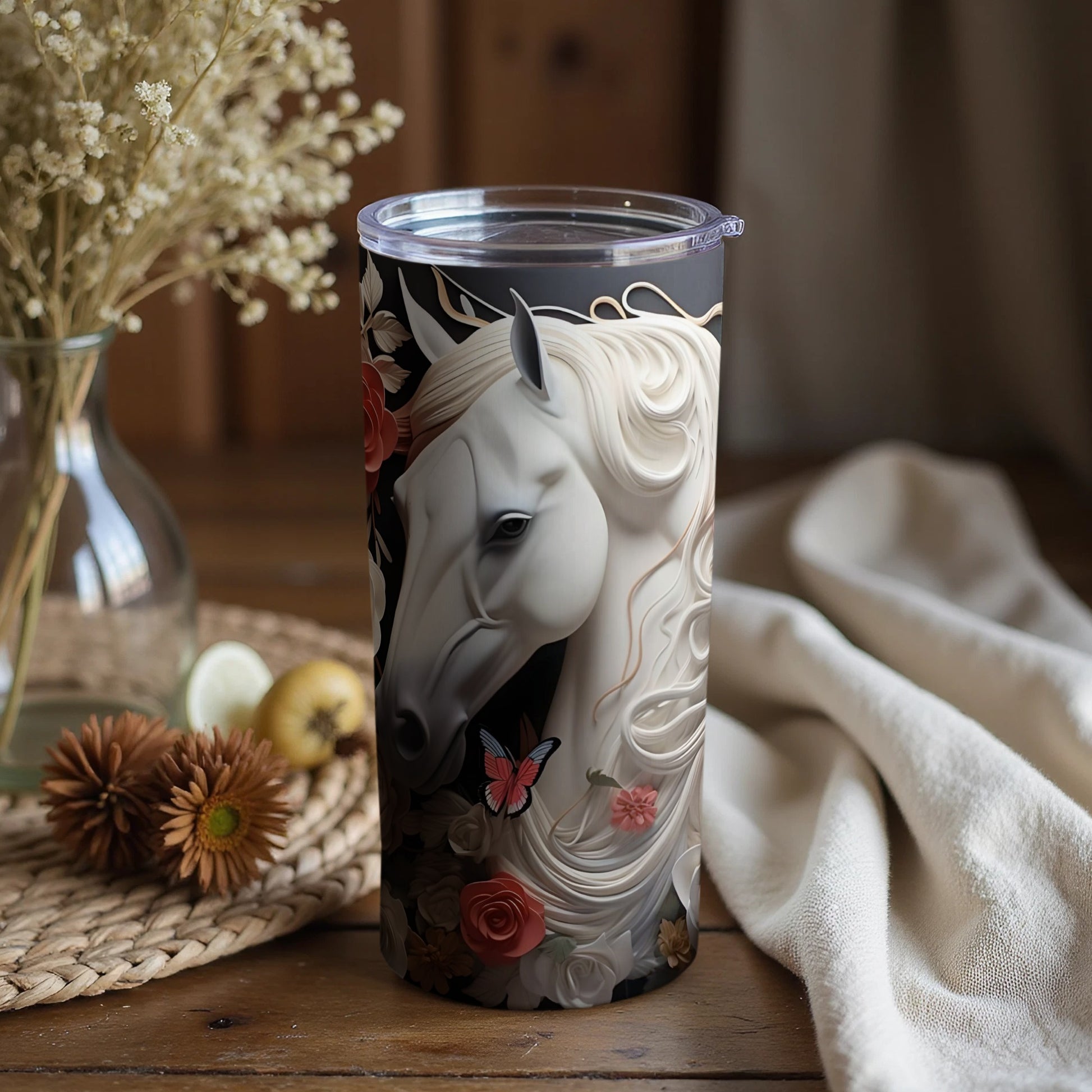 Artistic Horse Floral Design Insulated Tumbler Product