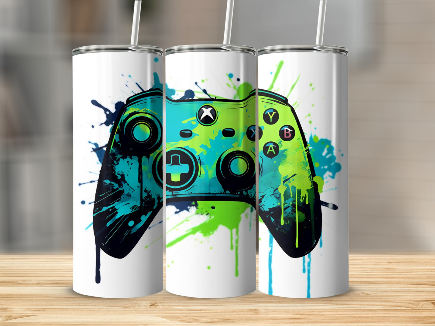 Colorful Gaming Controller Tumbler with Splatter Art