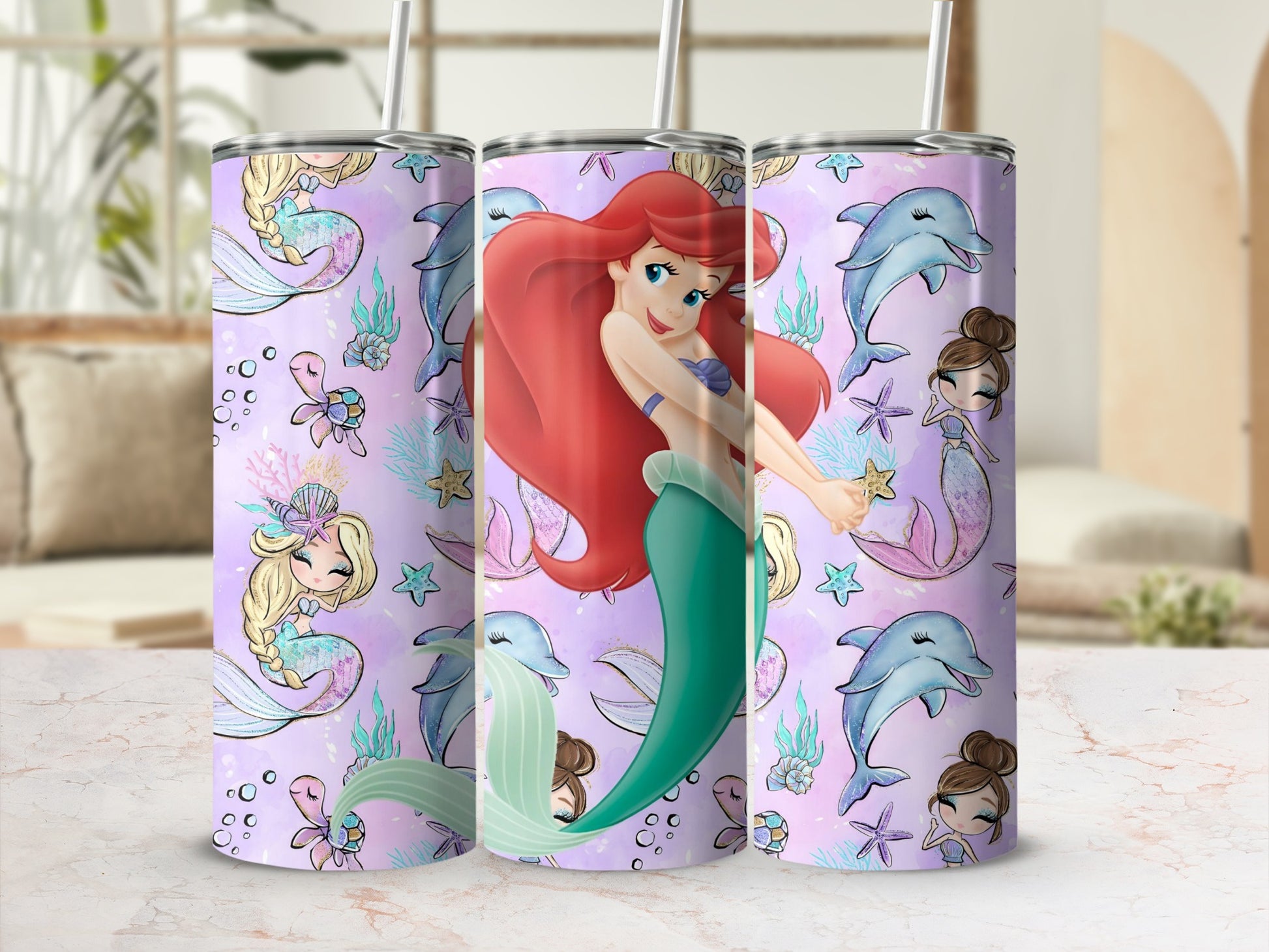 Colorful Mermaid and Ocean Creatures Tumbler Cup