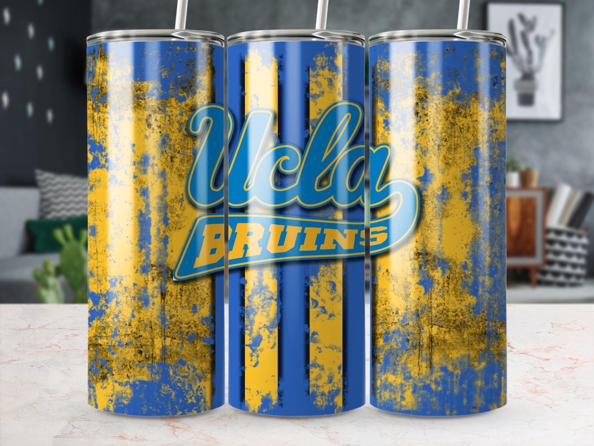 UCLA Bruins Blue and Yellow Grunge Design Tumbler