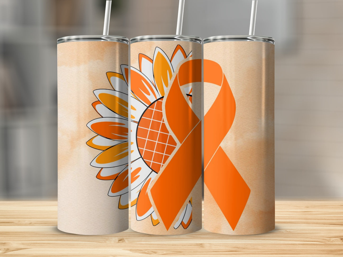 Orange Awareness Ribbon with Sunflower Tumbler Product