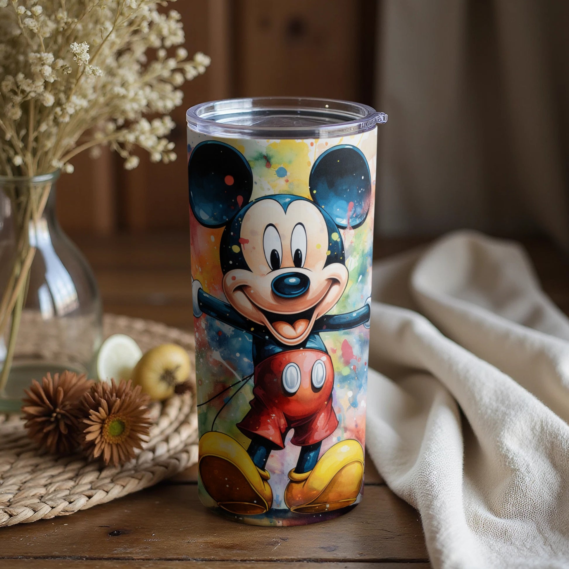 Vibrant Mickey Mouse Tumbler with Splash Art Design
