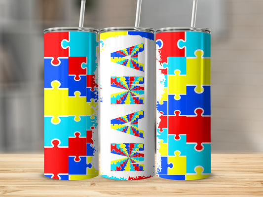 Colorful Puzzle Piece Design Tumbler with Straw