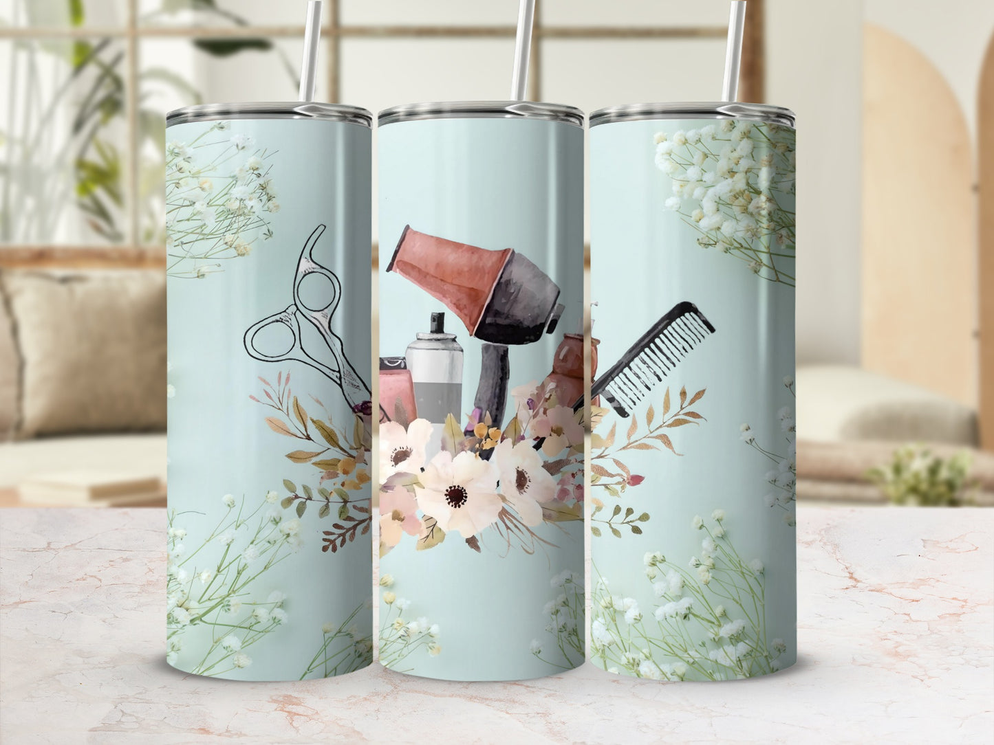 Floral Hairstyling Tools Art Thin Tumbler