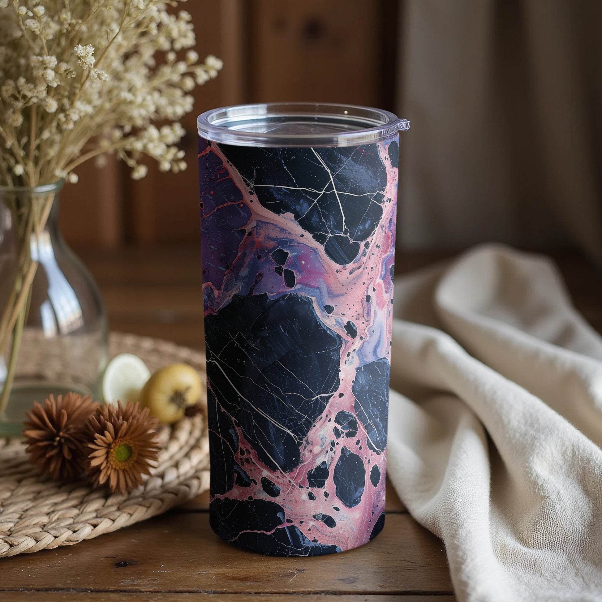 Abstract Pink and Black Marble Pattern Tumbler
