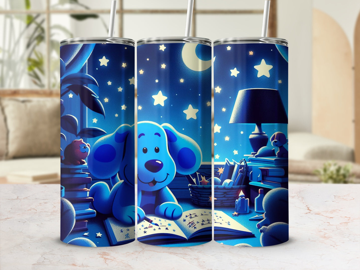 Blue Night Sky and Dog Cute Astronomical Tumbler Product