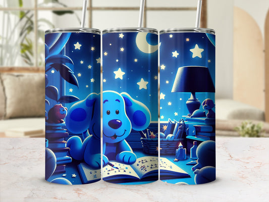 Blue Night Sky and Dog Cute Astronomical Tumbler Product