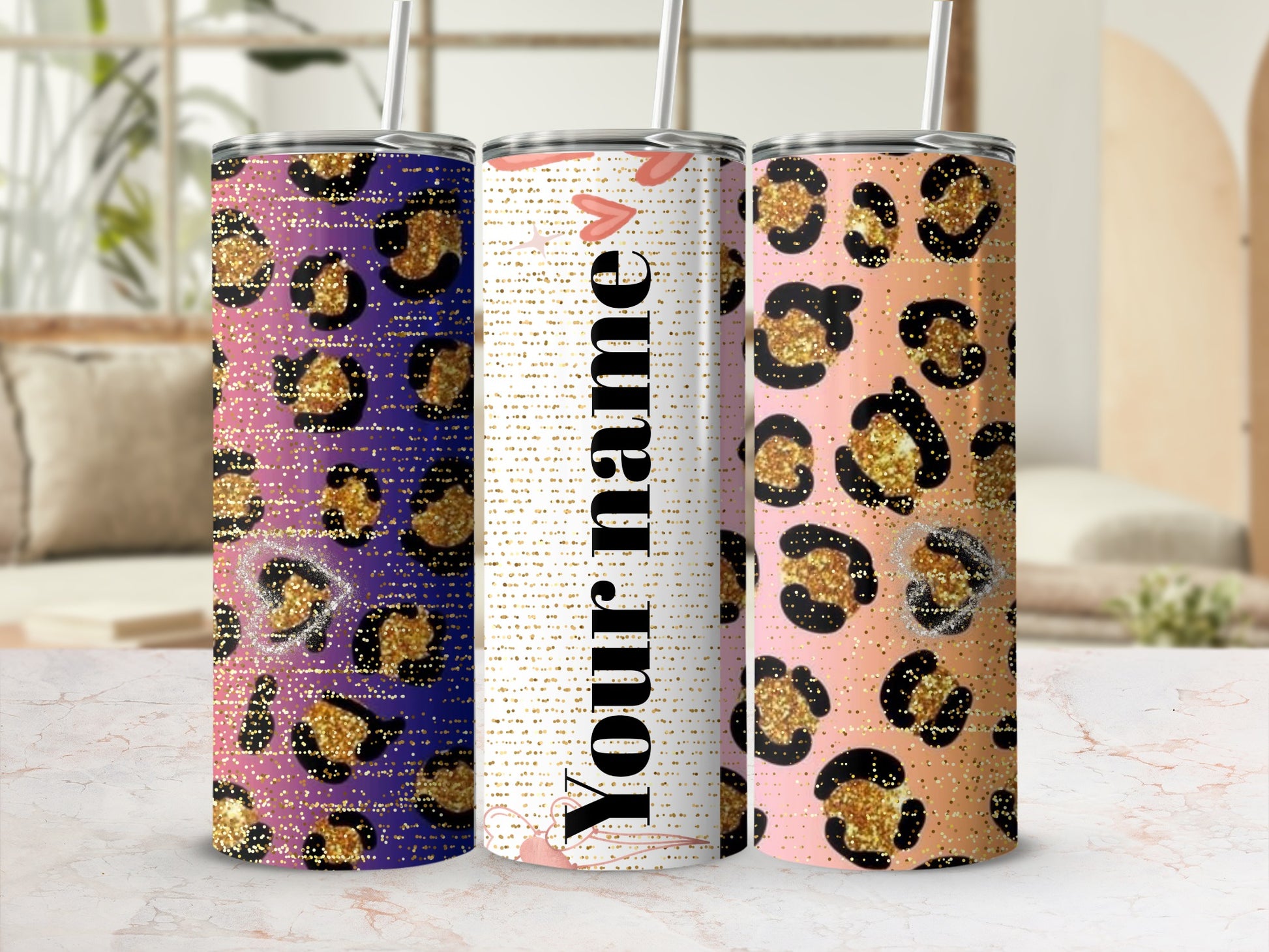 Personalized Leopard Print Custom Name Travel Tumbler
