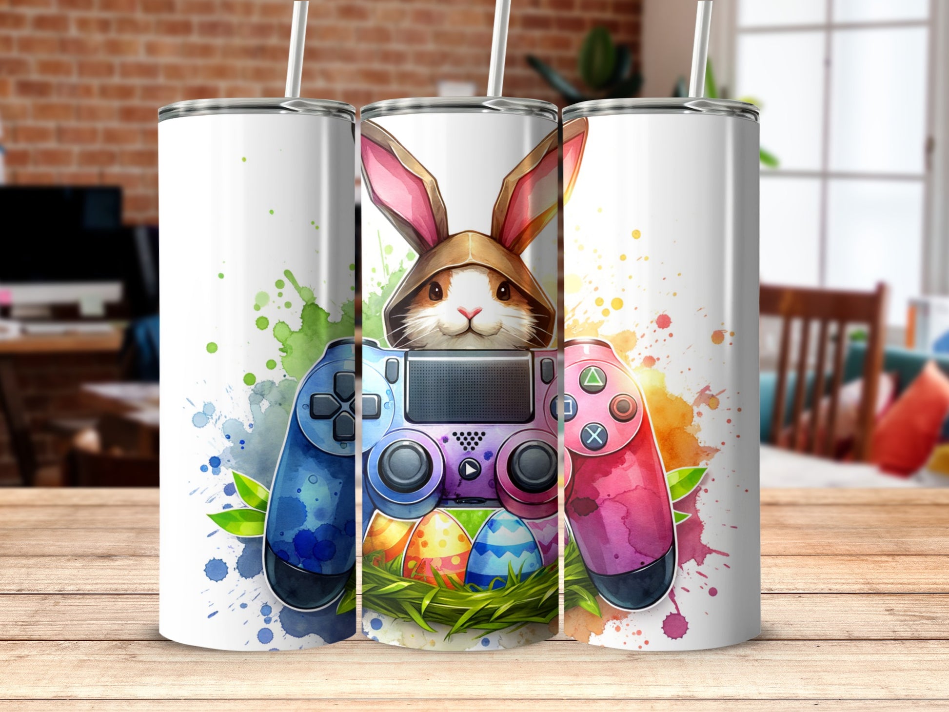 Cute Rabbit with Game Controller Easter Tumbler