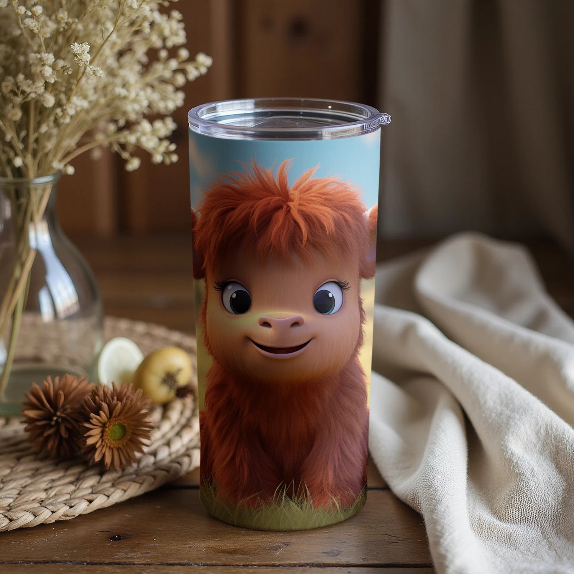 Cute Highland Cow Kids Tumbler for Drinks and Smoothies