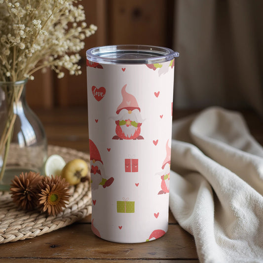 Cute Gnomes Hearts and Gifts Tumbler with Lid