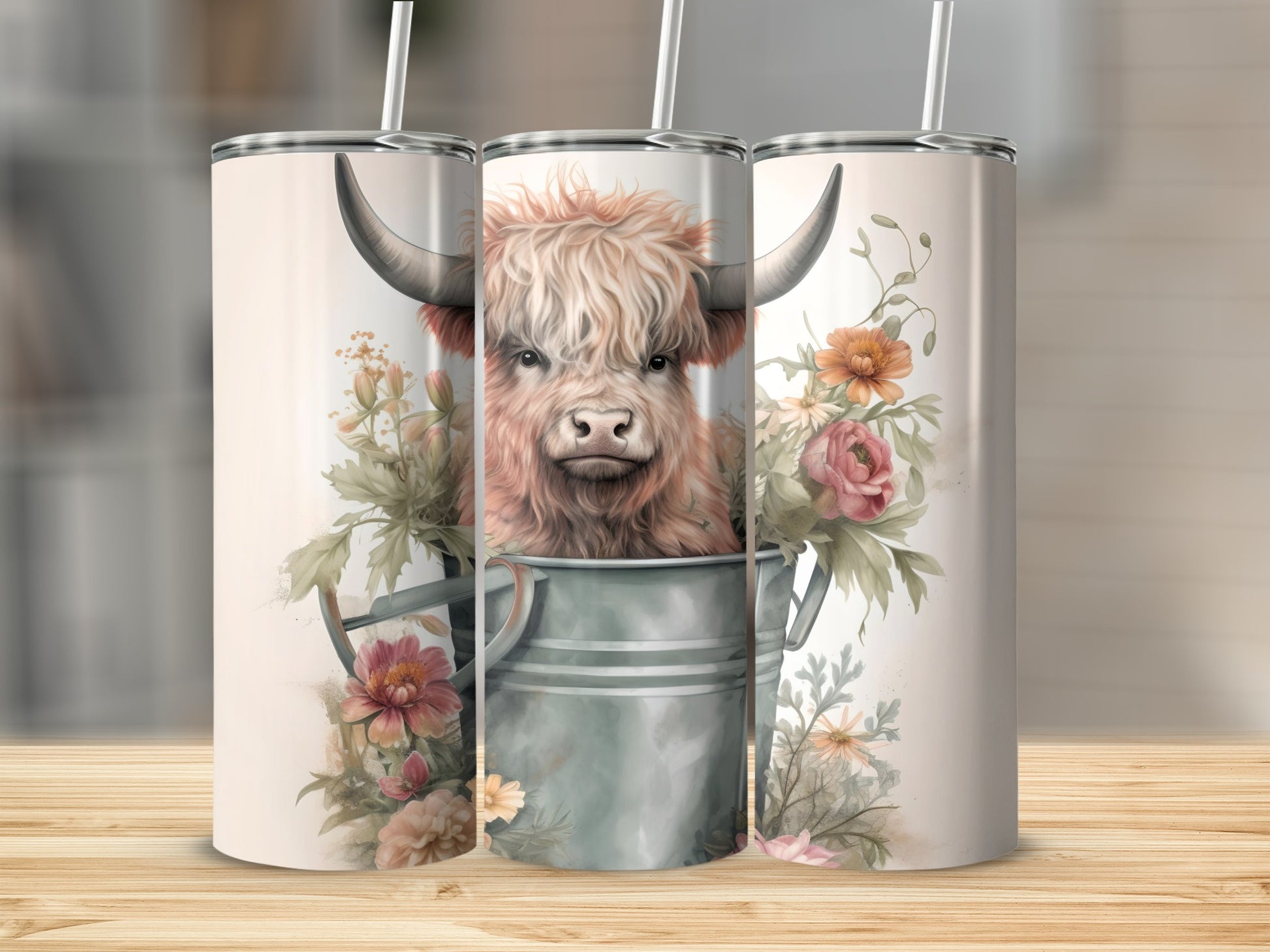 Highland Cow with Floral Arrangement Tumbler Product