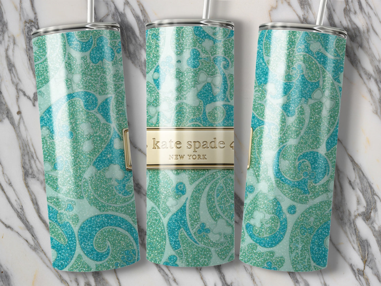 Turquoise Sparkle Kate Spade Inspired  Design New York Tumblers