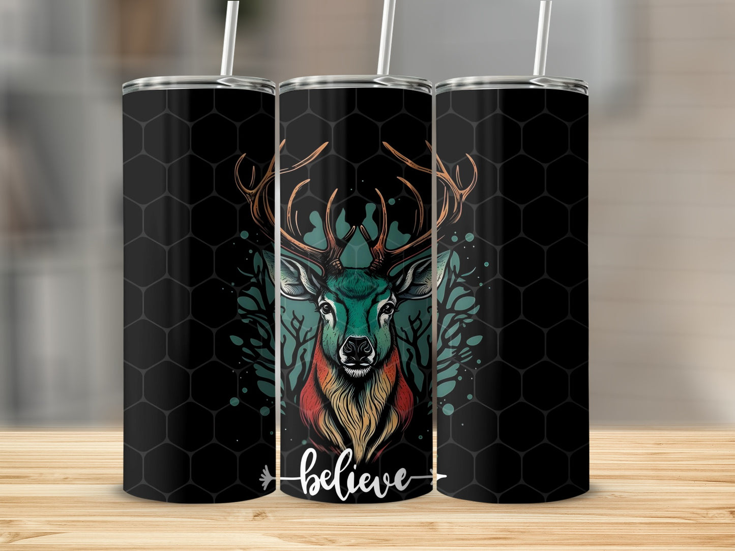 Colorful Deer Believe Design Tumbler Product