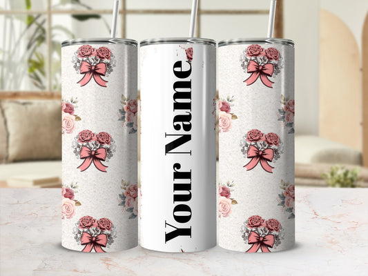 Personalized Floral Roses and Bows Design Tumbler