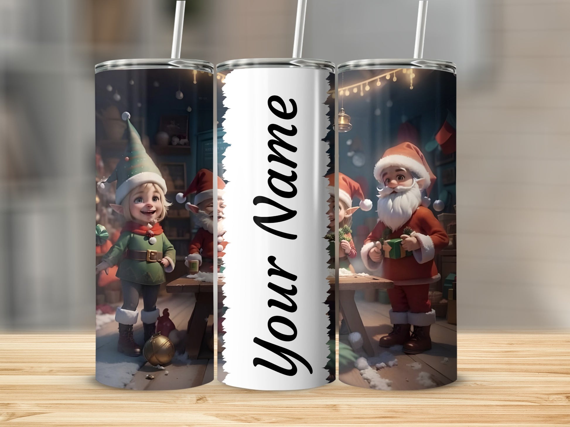 Personalized Christmas Santa and Elf Tumbler Design