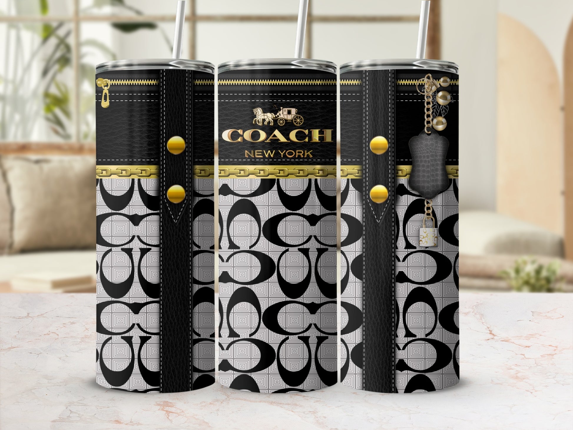 COACH New York Black and White Patterned Tumbler