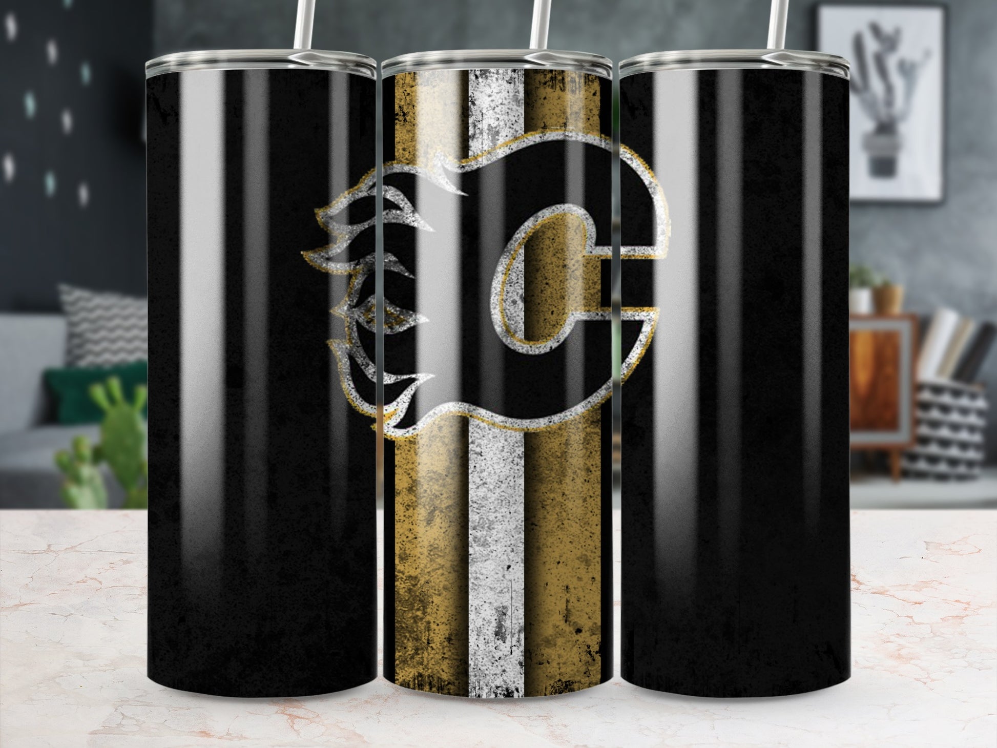 Chic Black and Gold C Design Tumbler Cup Drinkware