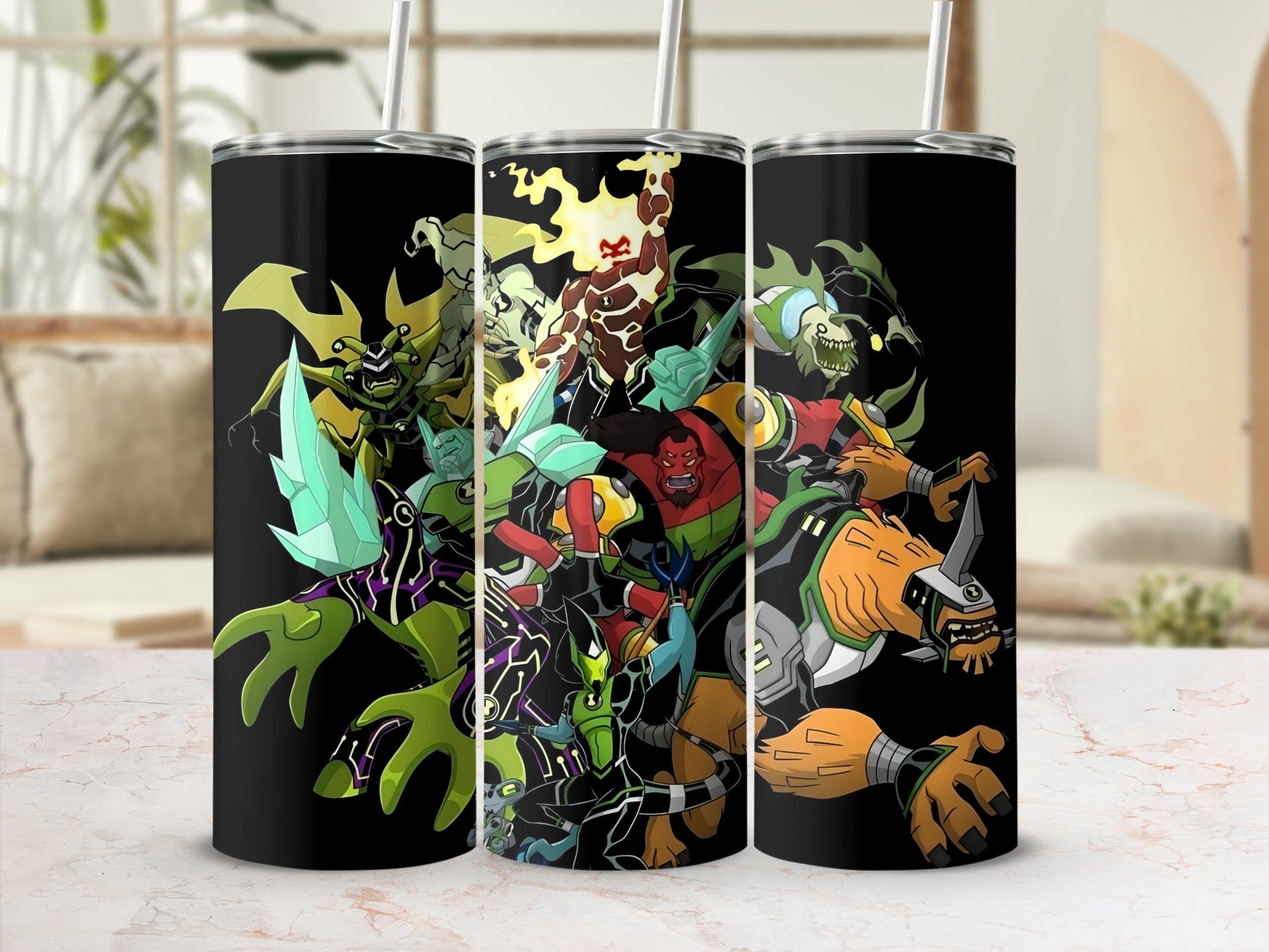 Custom Tumbler with Colorful Cartoon Characters Design