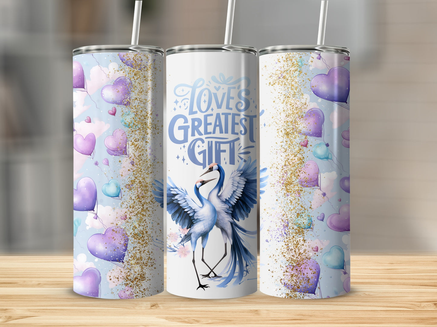 Love's Greatest Gift Blue Crane Tumbler Product