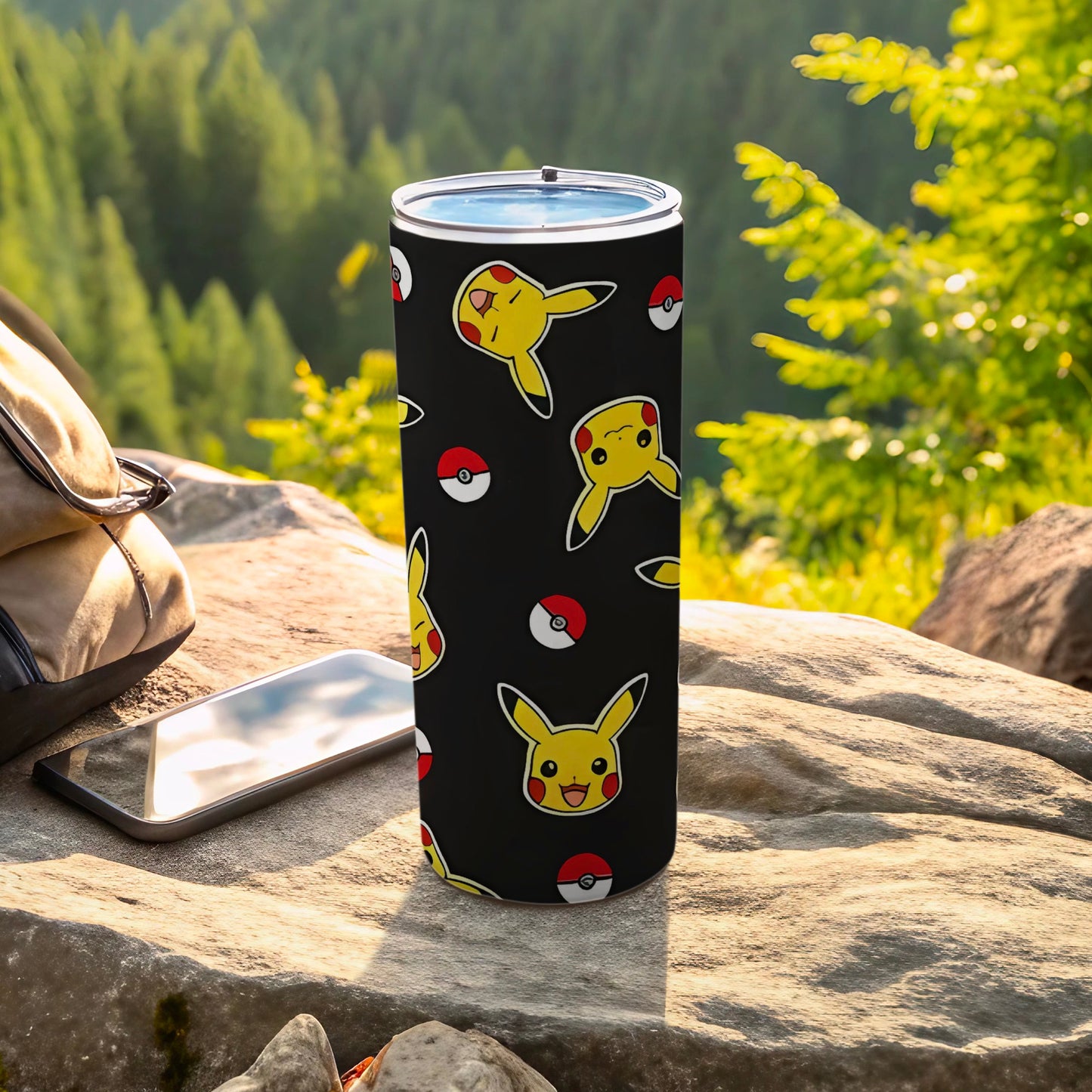 Pikachu Pokéball Themed Tall Black Travel Tumbler